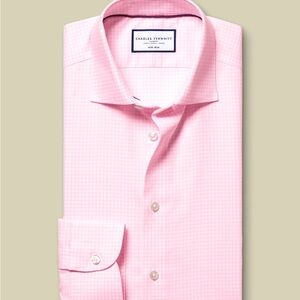 CHARLES TYRWHITT Pink Check Plaid Long Sleeve Button Down Oxford Dress Shirt